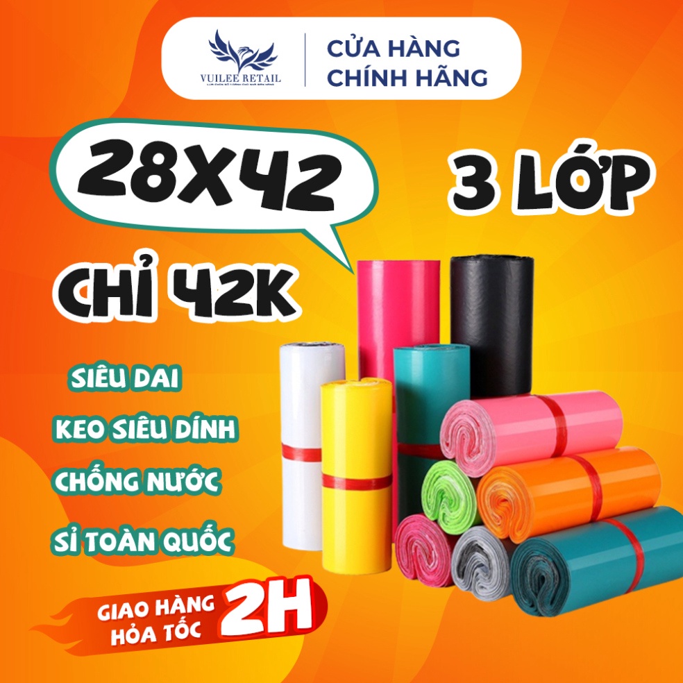 Túi Gói Hàng Niêm Phong 28x42 VUILEE RETAIL Cuộn 100 Cái Tự Dính Giá Siêu Rẻ Siêu Dai Chống Nước
