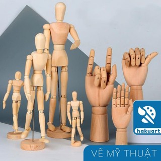 Hình nhân gỗ tạo dáng tập vẽ, mô hình bàn tay - họa cụ hakuart