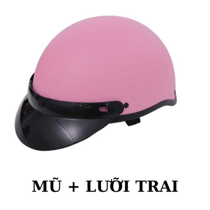 Mũ bảo hiểm hồng nhám kèm kính Pc siêu xinh tặng kèm tai mèo 2 màu cute
