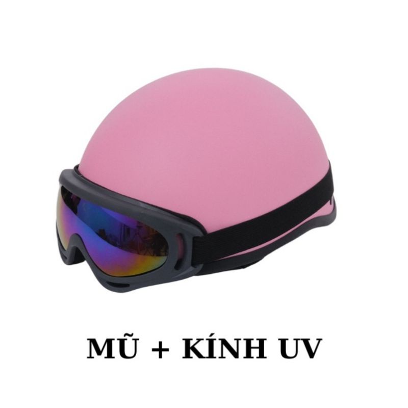 Mũ bảo hiểm hồng nhám kèm kính Pc siêu xinh tặng kèm tai mèo 2 màu cute