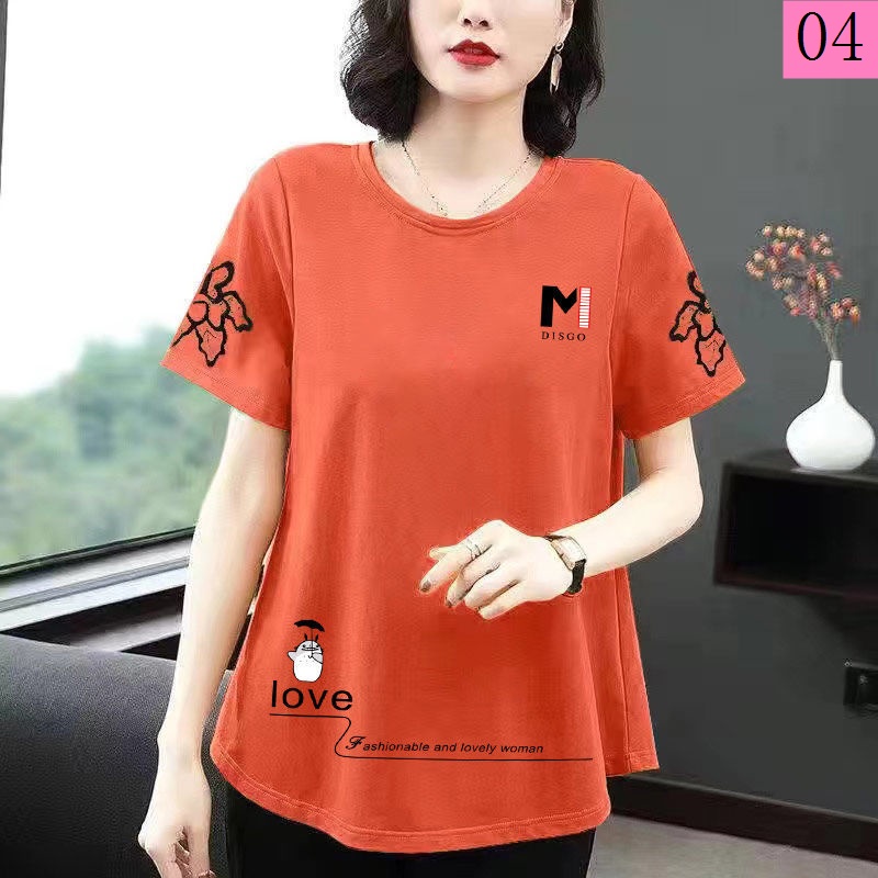 Áo Thun 100% Cotton Tay Ngắn Dáng Rộng Cổ Tròn Che Phủ Bụng Thời Trang Mùa Hè Cho Nữ