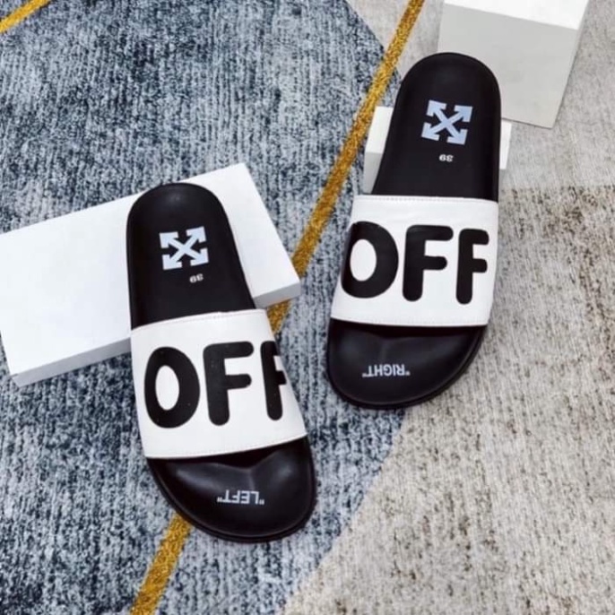 Dép lê off.whitee quai da siêu nét full box như ảnh - Dép nam quai da đỉnh cao