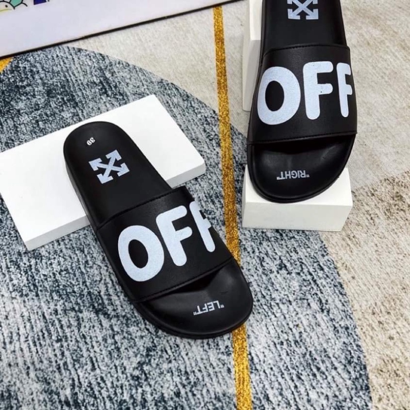Dép lê off.whitee quai da siêu nét full box như ảnh - Dép nam quai da đỉnh cao
