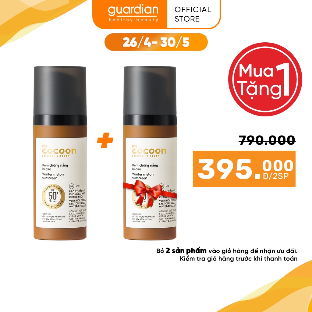 Kem Chống Nắng Bí Đao Quang Phổ Rộng, Bảo Vệ Rất Cao SPF 50 +, PA ++++ Cocoon 50ml