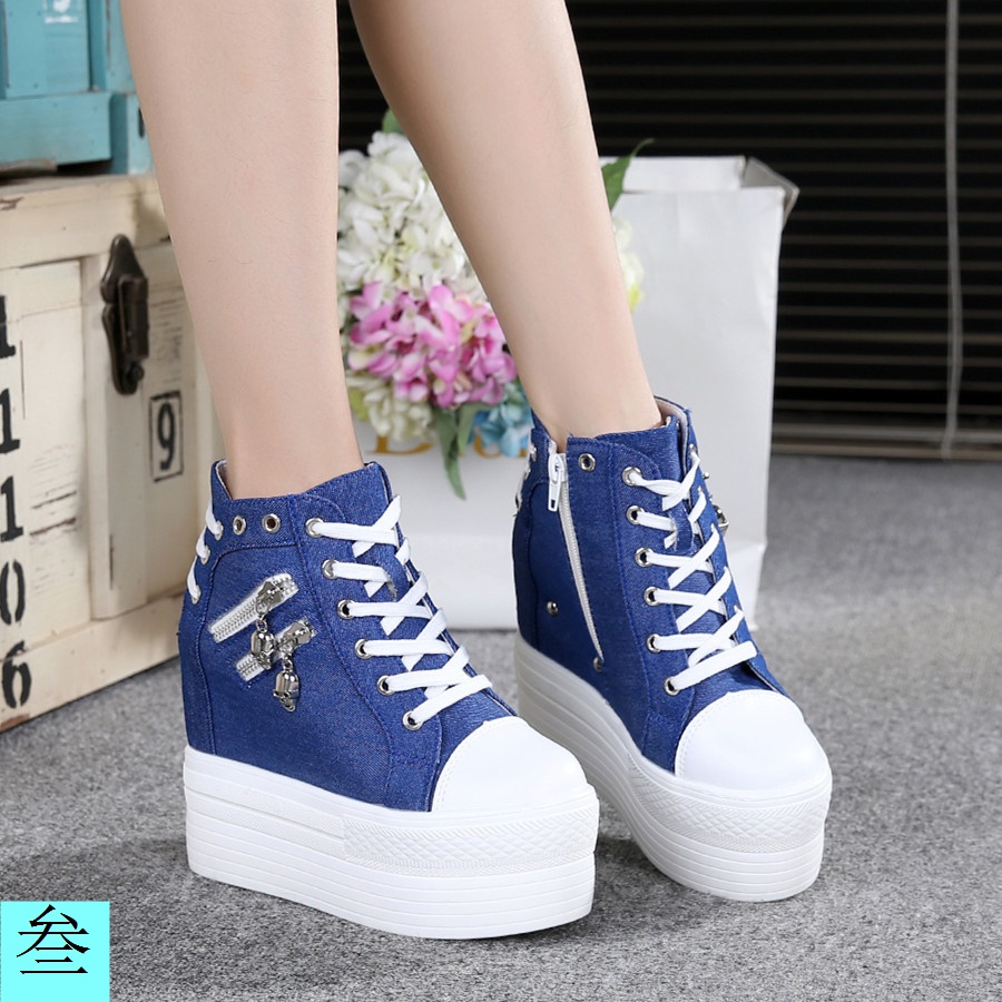 Giày Thể Thao Đế Dày Tăng Chiều Cao 12cm Chất Liệu Denim Phong Cách Hàn Quốc Cho Nữ