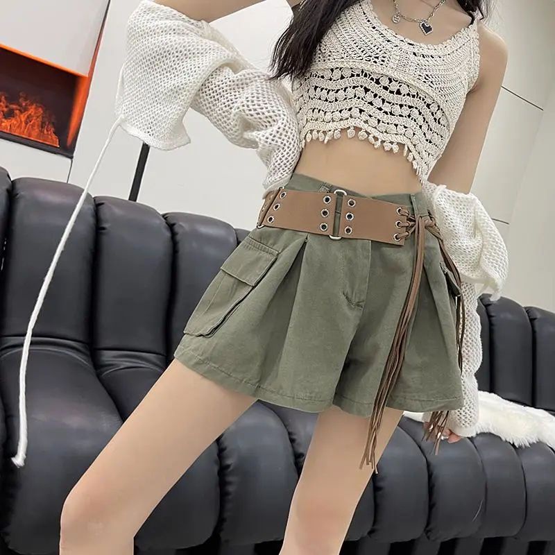 Jiashucheng Quần Short Dáng Chữ a Lưng Cao Ống Rộng Nhỏ Nhắn Thời Trang Mùa Hè Giản Dị Dễ Phối Đồ Nóng Bỏng Dành Cho Bạn Nữ