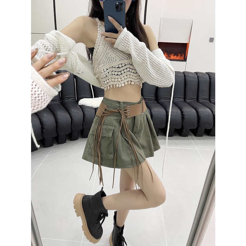 Jiashucheng Quần Short Dáng Chữ a Lưng Cao Ống Rộng Nhỏ Nhắn Thời Trang Mùa Hè Giản Dị Dễ Phối Đồ Nóng Bỏng Dành Cho Bạn Nữ