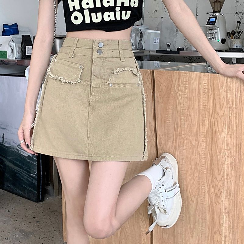 Jiashucheng Váy Yếm Denim Dáng Chữ a Lưng Cao Thời Trang Mùa Hè 2023 Mới Cho Nữ