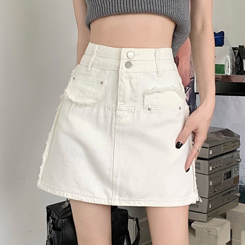 Jiashucheng Váy Yếm Denim Dáng Chữ a Lưng Cao Thời Trang Mùa Hè 2023 Mới Cho Nữ