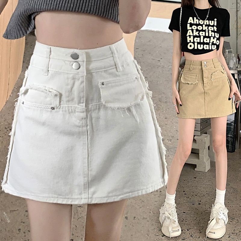 Jiashucheng Váy Yếm Denim Dáng Chữ a Lưng Cao Thời Trang Mùa Hè 2023 Mới Cho Nữ