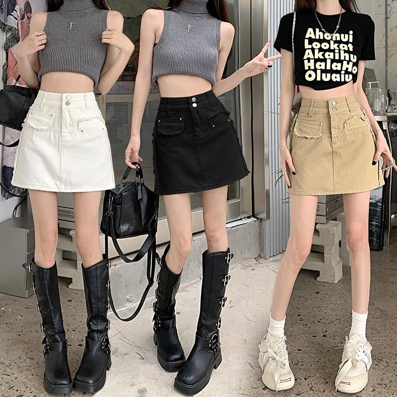 Jiashucheng Váy Yếm Denim Dáng Chữ a Lưng Cao Thời Trang Mùa Hè 2023 Mới Cho Nữ