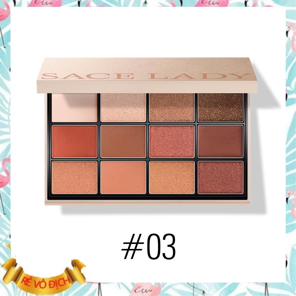 [ Sale ] Bảng phấn mắt SACE LADY 12 màu trang điểm mắt tông ánh nhũ lấp lánh &  lì, chống nước, bền màu
