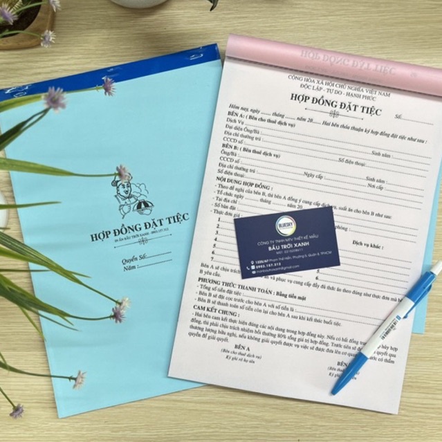 Hợp đồng đặt tiệc khổ A4 20x30cm  50 bộ