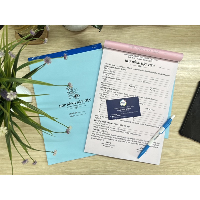 Hợp đồng đặt tiệc khổ A4 20x30cm  50 bộ