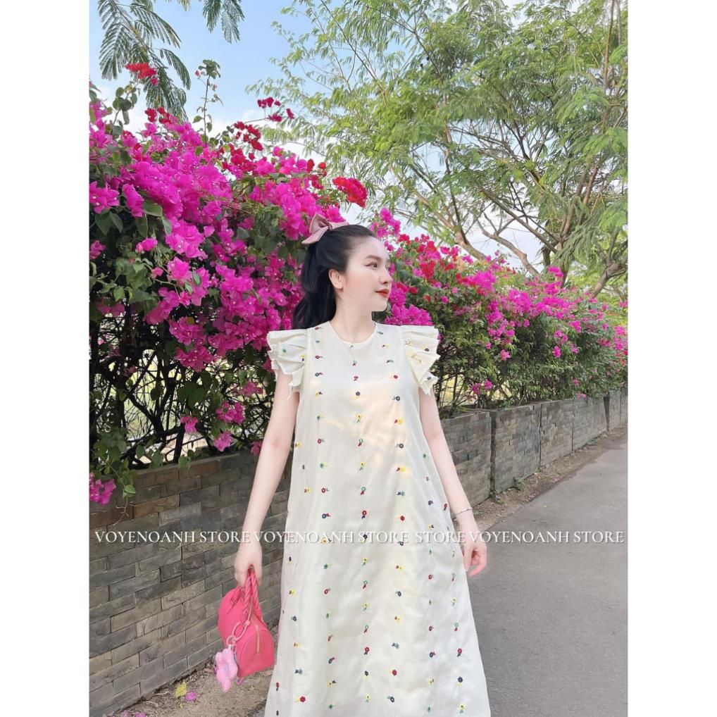 KBMG Váy suông thô hoa nhí tay cánh tiên