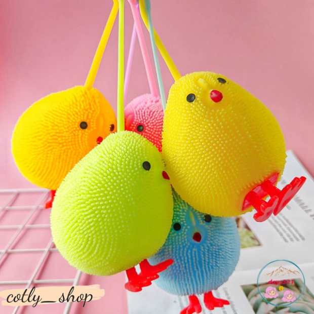 Gà con cao su đặc thắp sáng dẻo quẹo cực thích, công cụ giải trí bóp tay giảm stress gà con squishy đèn led