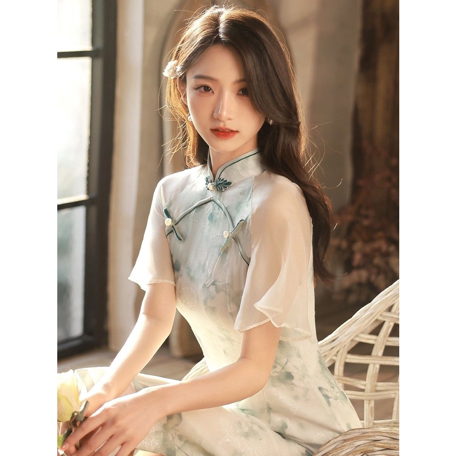 Áo Thun qipao Màu Xanh Lá in Họa Tiết Cô Gái Thanh Lịch Thời Trang Mùa Xuân 2023 04.27 2023