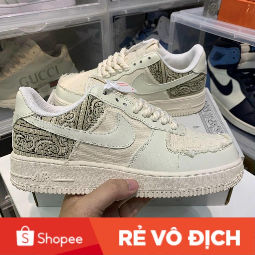 Giày thể thao AF1 dây thừng họa tiết Paisley màu kem, Giày sneaker thổ cẩm dây thừng nam nữ đi siêu êm 2023