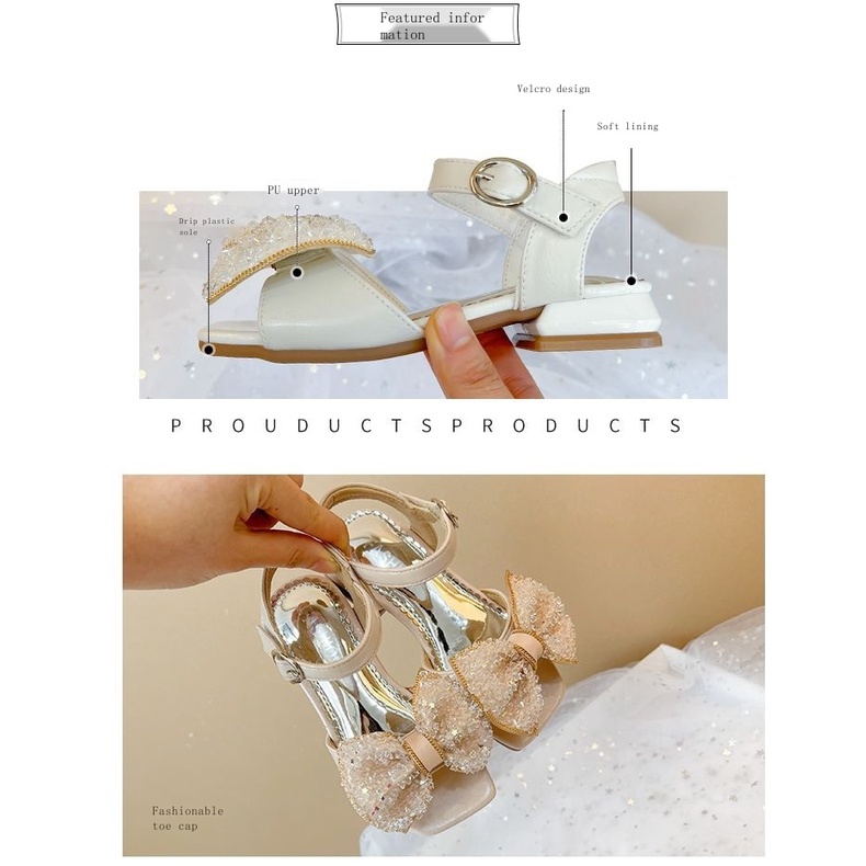 Xăng đan Cao Gót Không Trượt Mùa Hè 2023 Đính Nơ Cỡ Vừa Và Lớn Cho Bé Gái