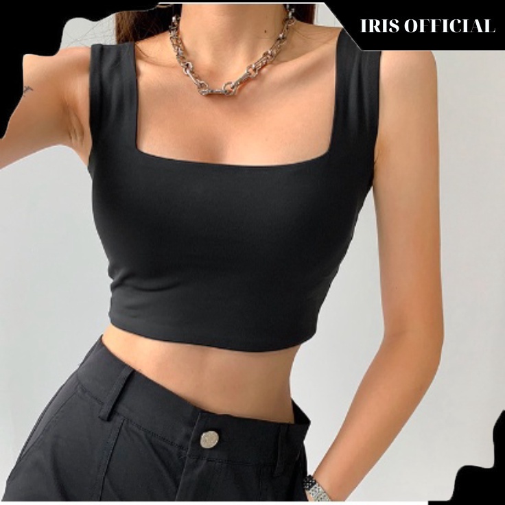 Áo Croptop Hai Dây Bản To Không Tay Sát Nách Cổ Vuông Ôm có mút ngực - AK2024
