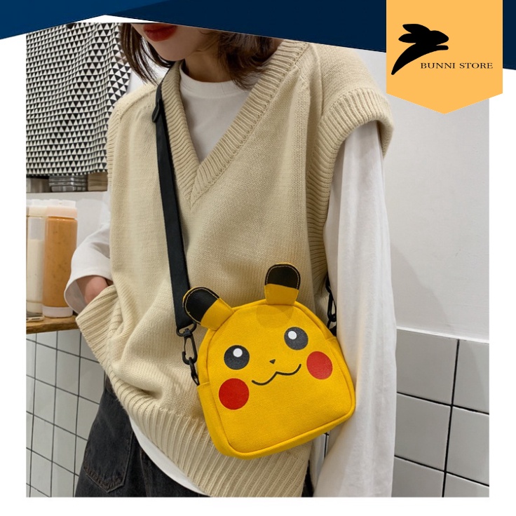 Túi đeo chéo mini hình Pikachu dễ thương chất vải canvas dành cho nữ 2023 | T004|bunnistore