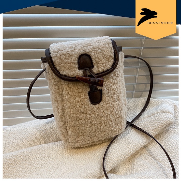 Túi đeo chéo mini messenger chất vải lông cừu, nhung bông mềm mại cao cấp hot trend 2023 |T017 | bunnistore