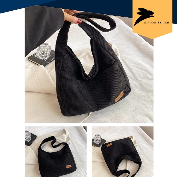 Túi tote đeo chéo vải canvas nhung tăm, len tăm siêu dày cao cấp hàng QC  | T2015 | bunnistore