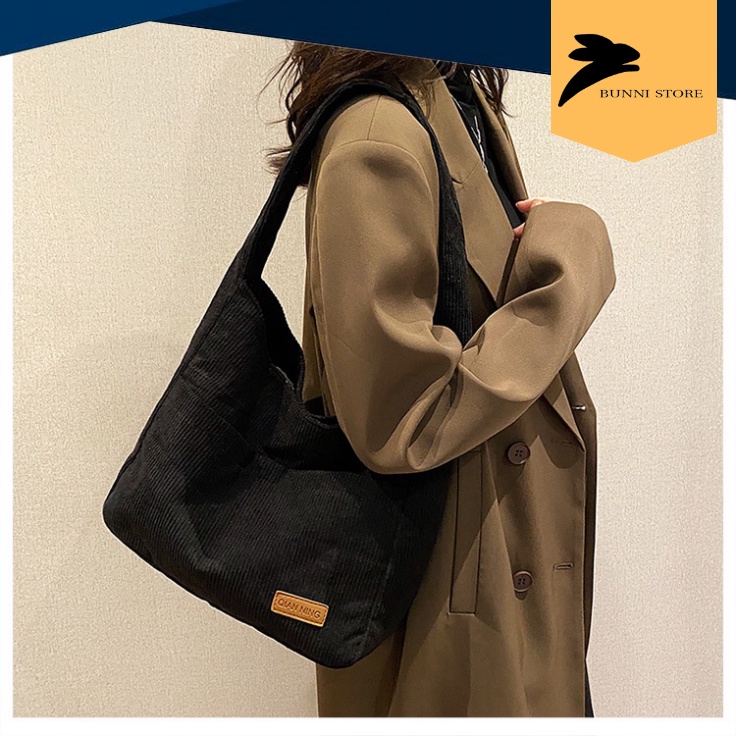 Túi tote đeo chéo vải canvas nhung tăm, len tăm siêu dày cao cấp hàng QC  | T2015 | bunnistore