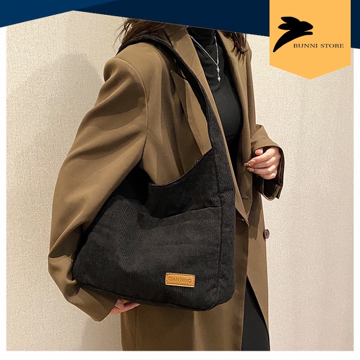 Túi tote đeo chéo vải canvas nhung tăm, len tăm siêu dày cao cấp hàng QC  | T2015 | bunnistore