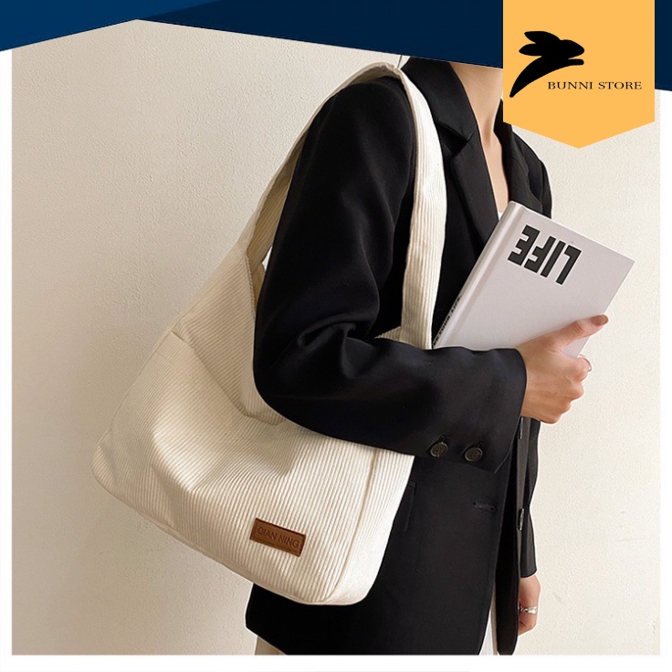 Túi tote đeo chéo vải canvas nhung tăm, len tăm siêu dày cao cấp hàng QC  | T2015 | bunnistore