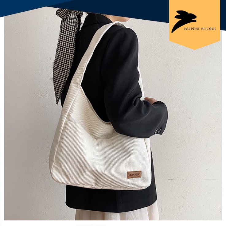 Túi tote đeo chéo vải canvas nhung tăm, len tăm siêu dày cao cấp hàng QC  | T2015 | bunnistore