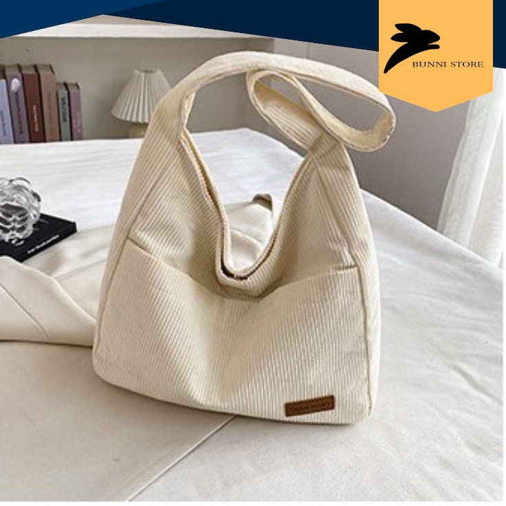 Túi tote đeo chéo vải canvas nhung tăm, len tăm siêu dày cao cấp hàng QC  | T2015 | bunnistore