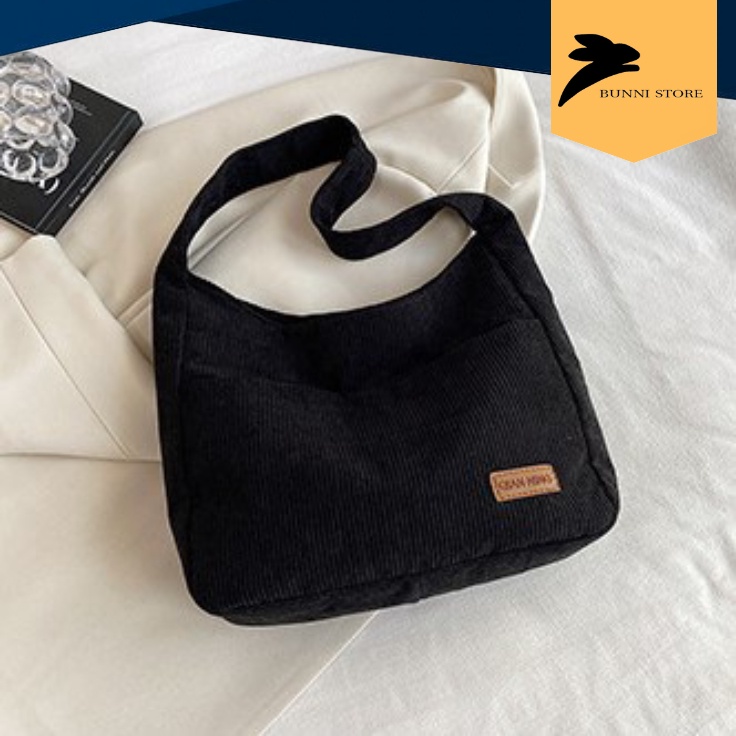 Túi tote đeo chéo vải canvas nhung tăm, len tăm siêu dày cao cấp hàng QC  | T2015 | bunnistore