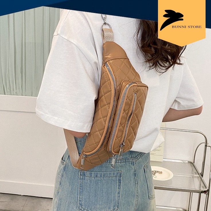 Túi bao tử đeo chéo chất da phao chần bông dành cho nữ hàng CQ cao cấp | T2005| bunnistore