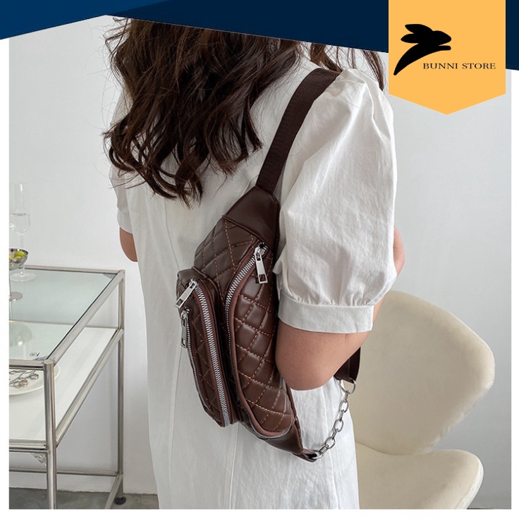 Túi bao tử đeo chéo chất da phao chần bông dành cho nữ hàng CQ cao cấp | T2005| bunnistore