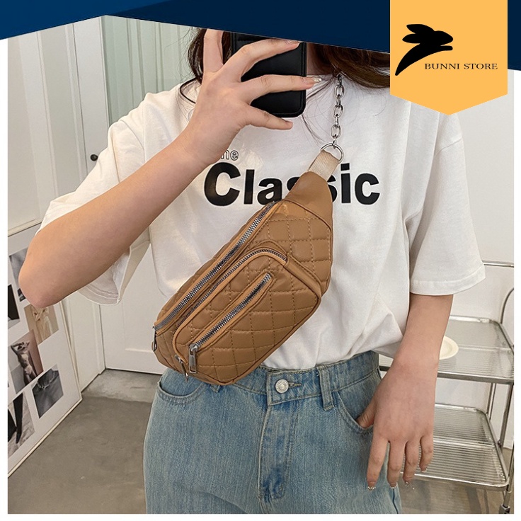Túi bao tử đeo chéo chất da phao chần bông dành cho nữ hàng CQ cao cấp | T2005| bunnistore