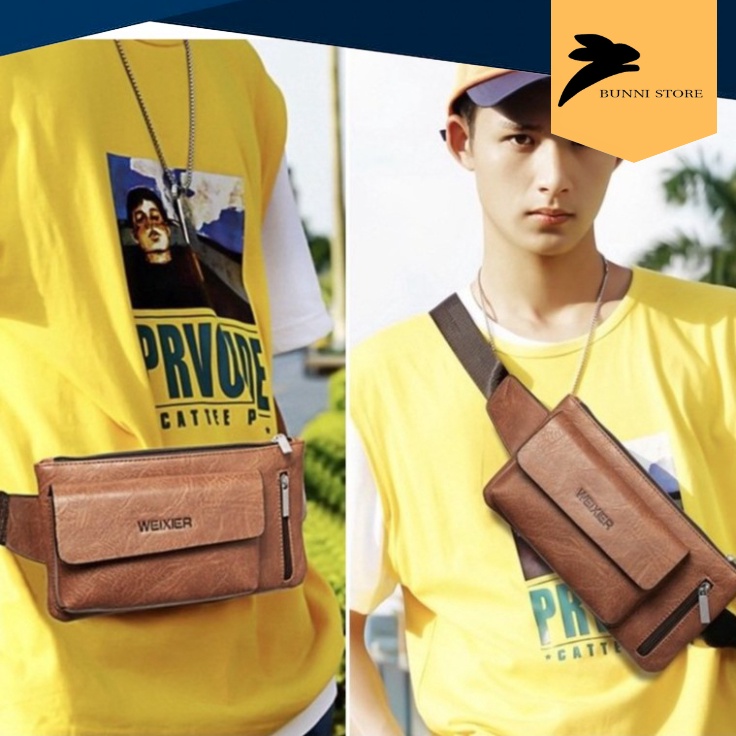 Túi đeo chéo WEXIER nam nữ Unisex | Túi bao tử da thời trang nam nữ | | Túi chéo Nam Da Rẻ Styl