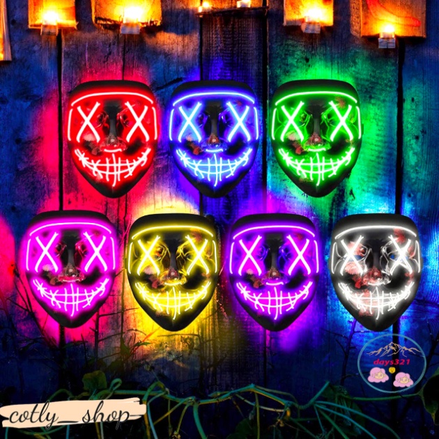 Mặt nạ hacker thắp sáng Mặt nạ sàng lọc đèn LED chiếu sáng anonymous chiếu sáng 7 màu cải dạng halloween quay video tikt
