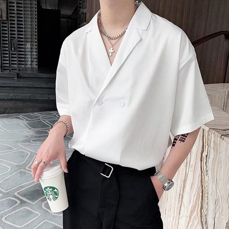 Áo Thun Tay Ng?N C? Ch? V Màu Tr?Ng Tr?N ??N Gi?N Th?I Trang Phong Cách Hàn Qu?C Cho Nam