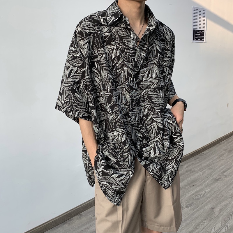 A?O So? Mi Nam Nga??N Tay In Hoa Phong Cách Áo Thun Hàn Qu?C Retro Cá Tính Th?I Top Ng?N Dáng R?Ng Ti?T ??C ?Áo Trang ?I
