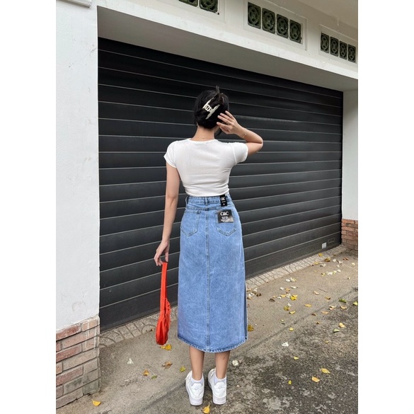 HOT CHÂN VÁY JEANS DÀI SUÔNG COTTON XẺ 1 Bên HÔNG -ẢNH THẬT