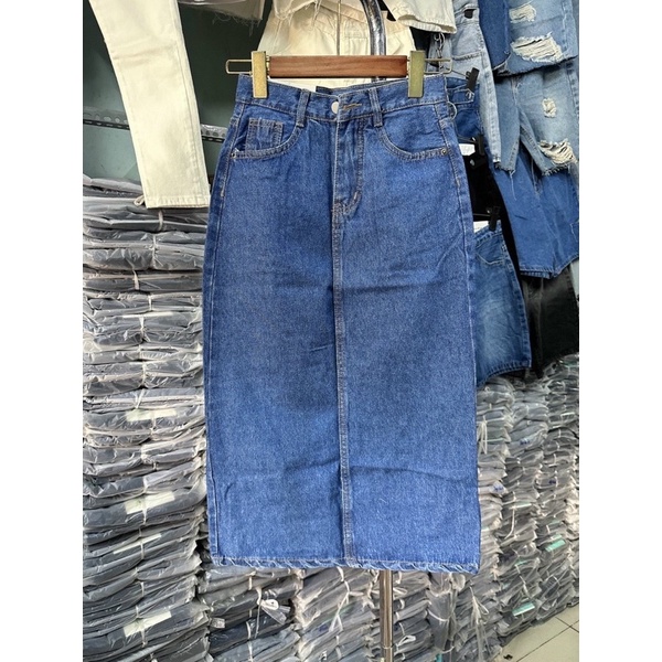 HOT CHÂN VÁY JEANS DÀI SUÔNG COTTON XẺ 1 Bên HÔNG -ẢNH THẬT