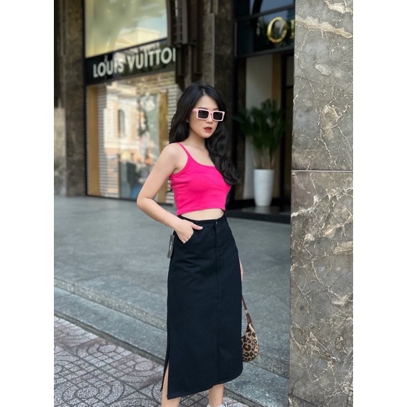 HOT CHÂN VÁY JEANS DÀI SUÔNG COTTON XẺ 1 Bên HÔNG -ẢNH THẬT