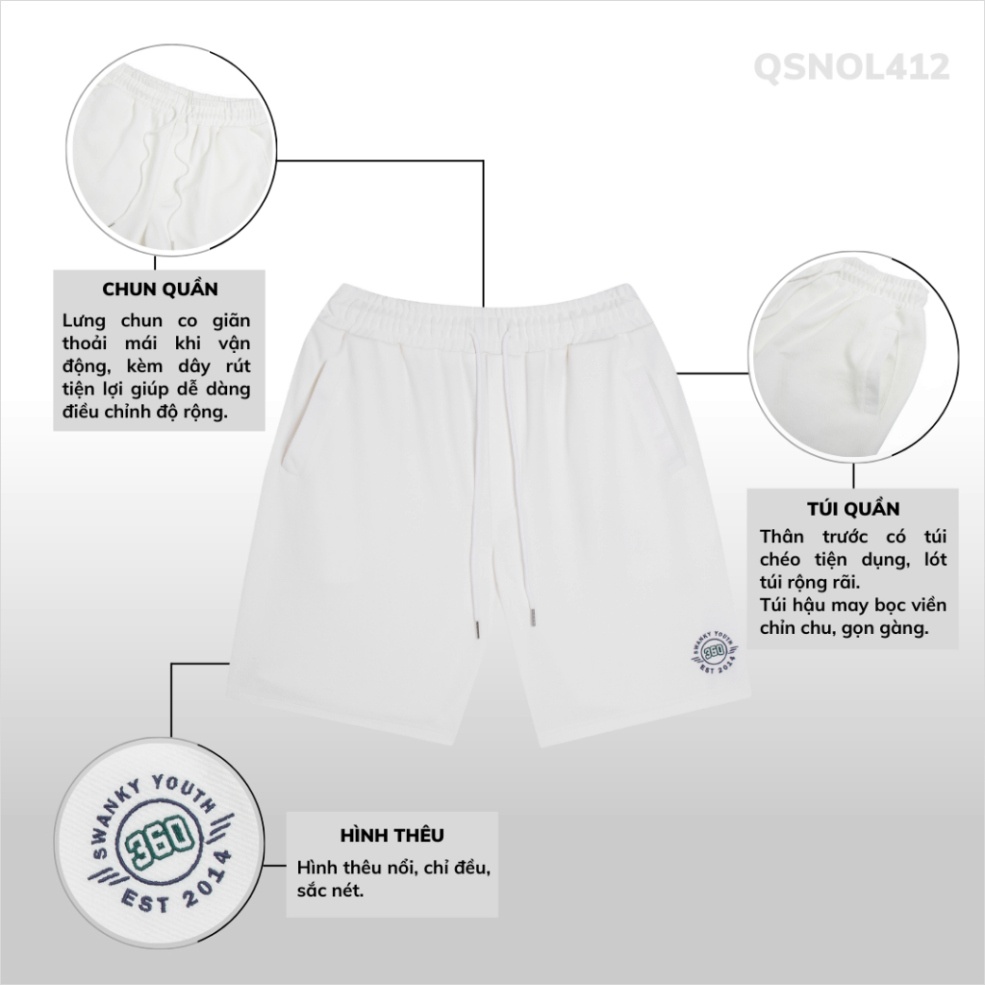 Quần sooc nam màu trắng form rộng thương hiệu 360Boutique chất liệu twill knit dày dặn - QSNOL412