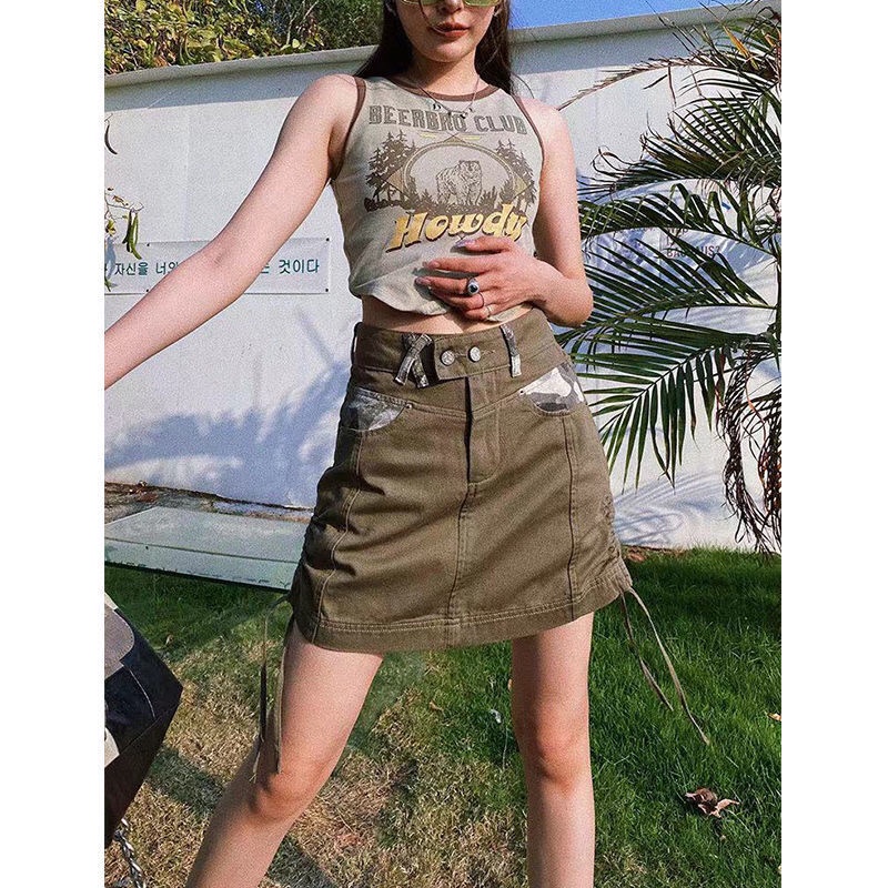 Chân váy denim JSC lưng cao buộc dây ôm dáng phong cách cổ điển Mỹ thời trang mùa hè dành cho nữ