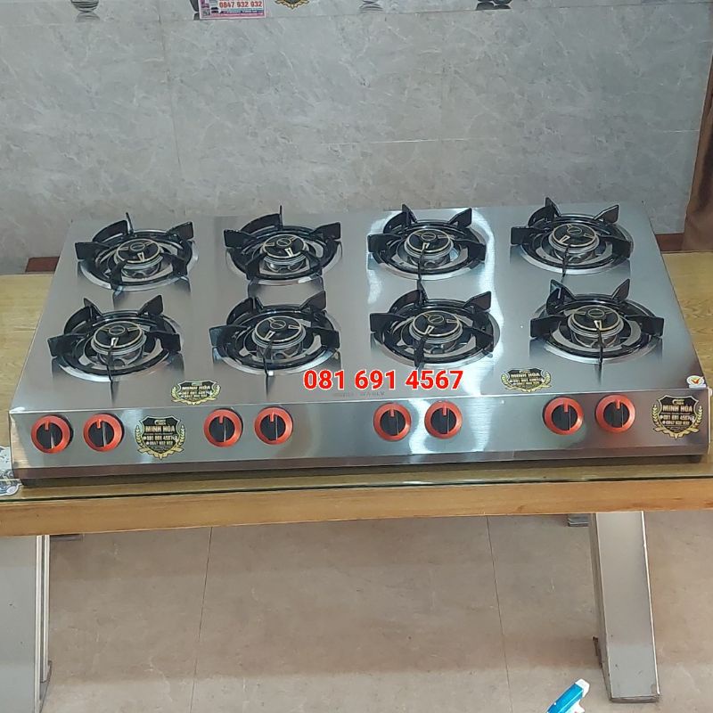 Bếp gas 8 lò mỳ cay bánh xèo loại đặt biệt đầu đốt đông Nhập AMG đúc nguyên khối , điếu 304 kiềng siêu dày loại cao cấp
