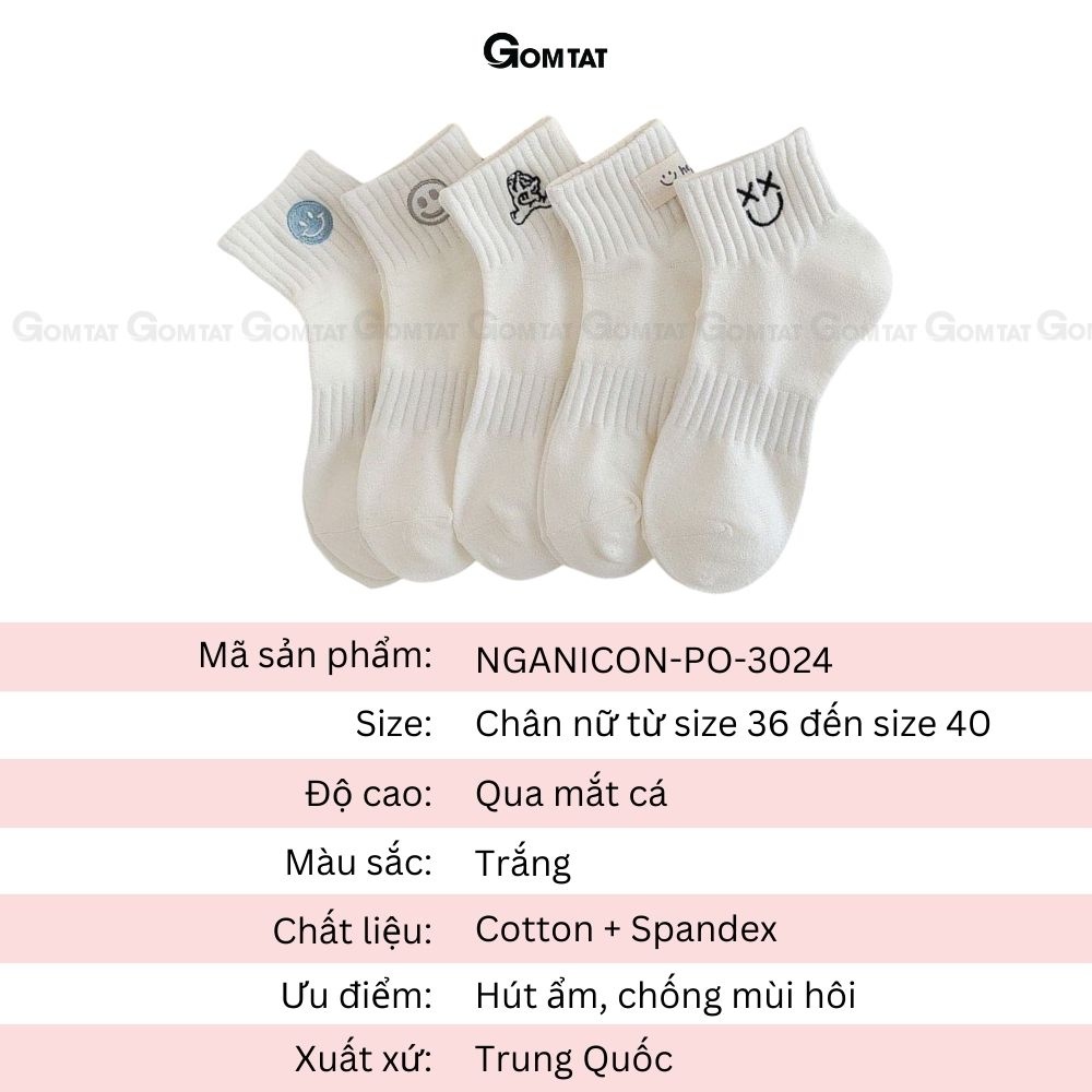 Tất nữ cổ ngắn GOMTAT hoạ tiết dễ thương, chất liệu cotton co giãn dày dặn, cực êm chân - NGANICON-PO-3024-1DOI