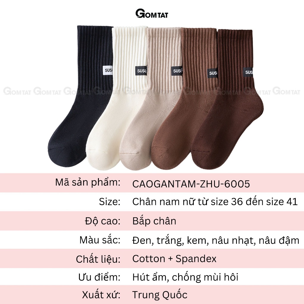 Tất cổ cao nam nữ GOMTAT có đệm xù dày dặn, chất liệu cotton êm chân, hút ẩm, thoáng khí - CAOGANTAM-ZHU-6005-1DOI