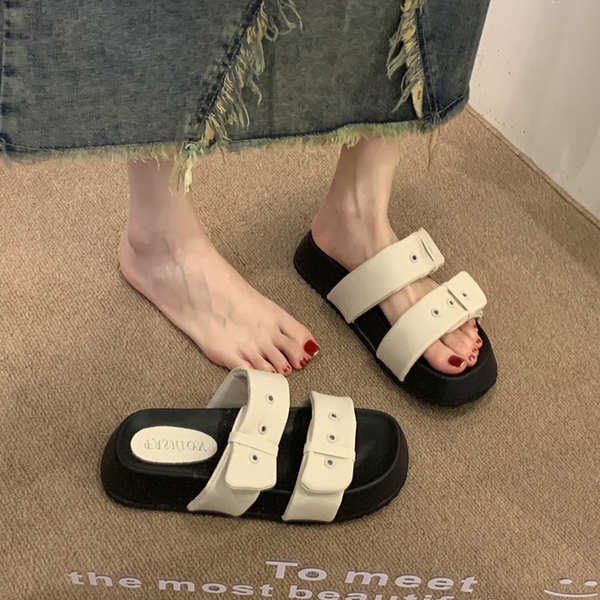 Dép lê đế dày phối váy dễ phối phong cách tiên nữ thời trang mặc ngoài cho nữ