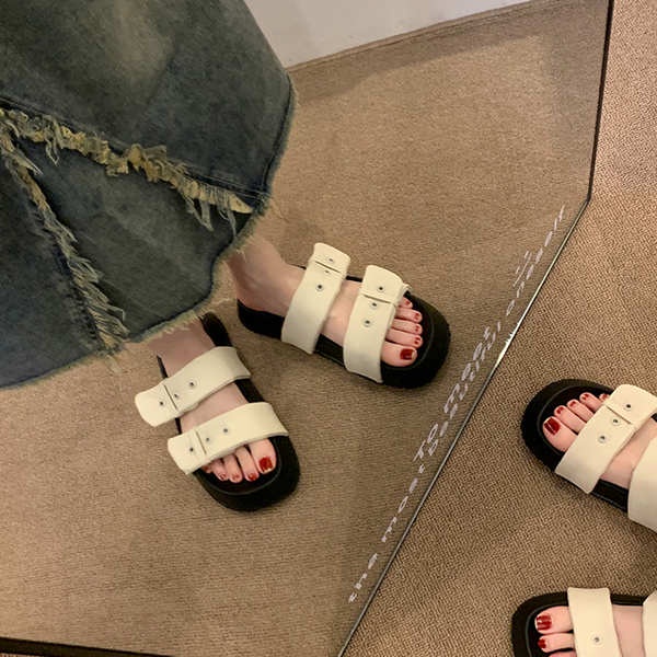 Dép lê đế dày phối váy dễ phối phong cách tiên nữ thời trang mặc ngoài cho nữ